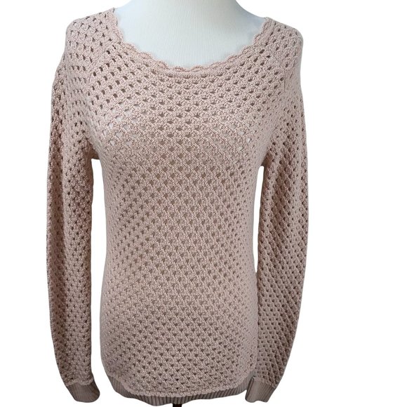 Ann Taylor Cotton Knit Openwork Oversized Pink Sweater Size M Lightweight Tunic - Picture 1 of 12